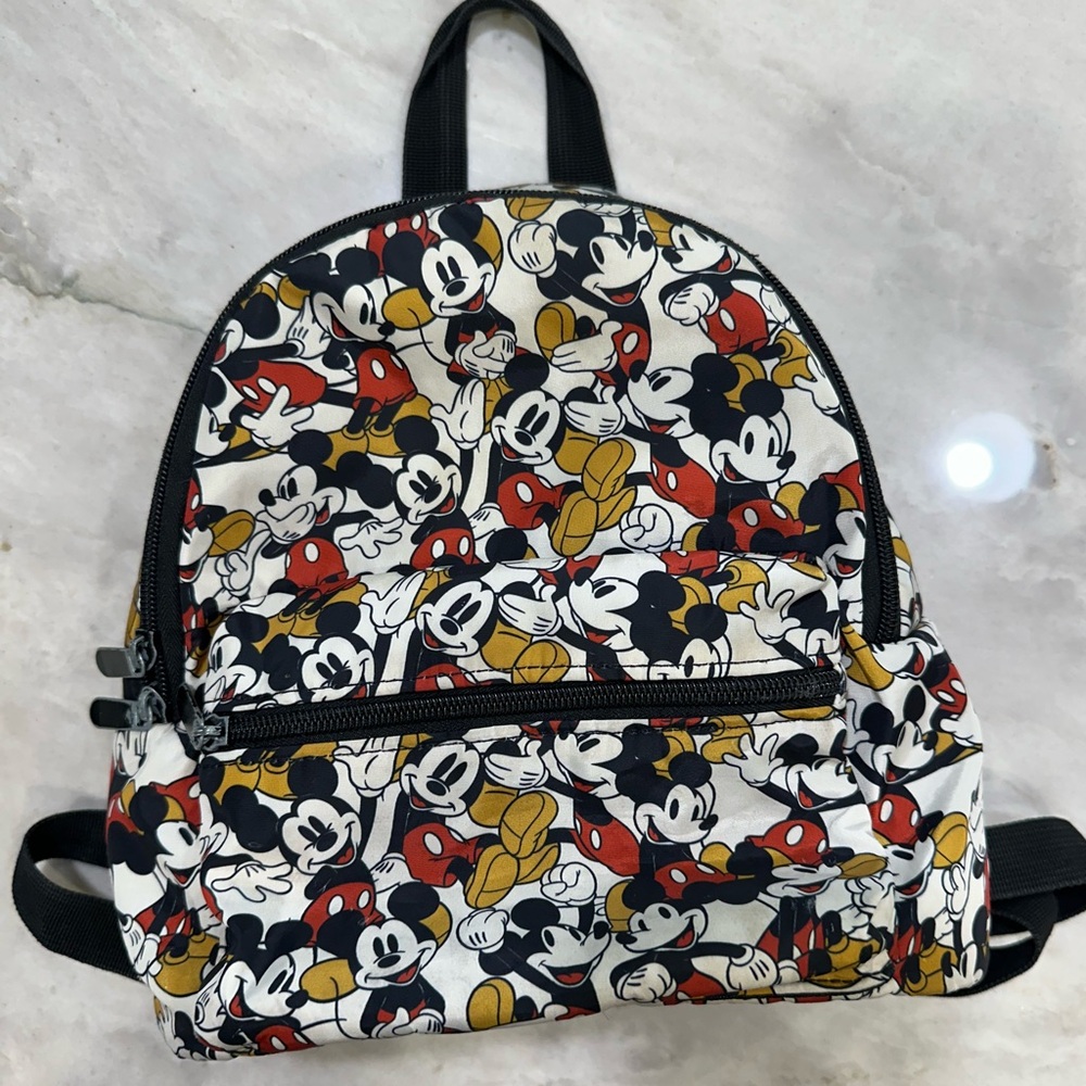 Disney Mickey Mouse Bioworld Patterned Mini Backpack in White, Black, Red, Gold